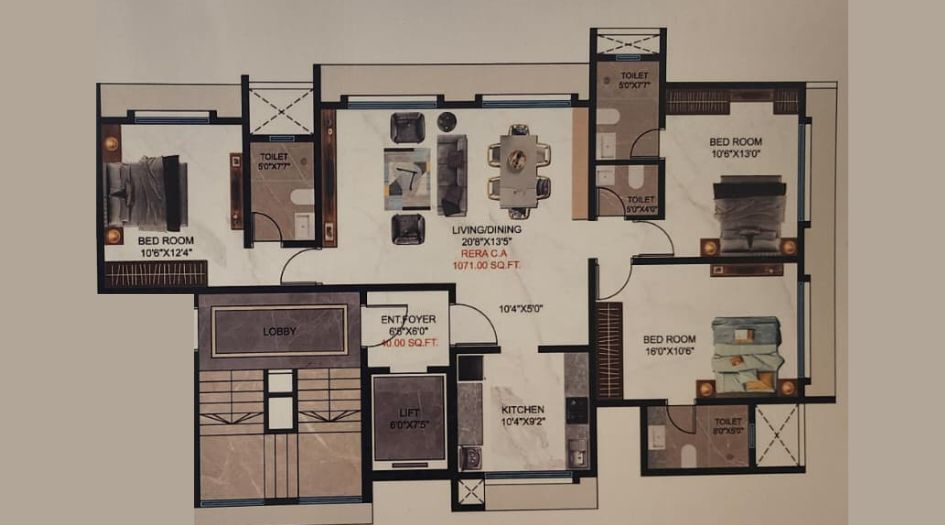 Sosar-Jade-Floor-Plan-3 BHK- 1091 Sqft